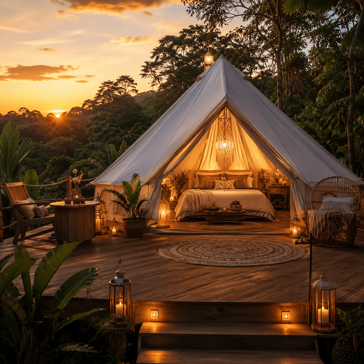 Luxury glamping tent in the rainforest